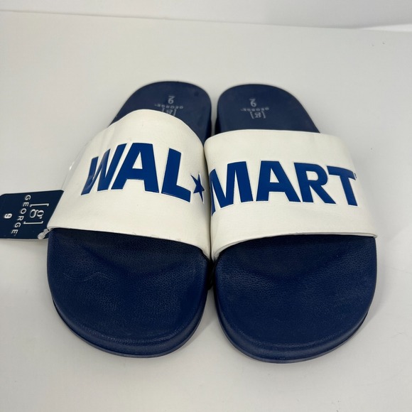 Walmart Logo Flip Flop Slide Sandals Mens Size 9 George‎ RARE White Blue New main image 3